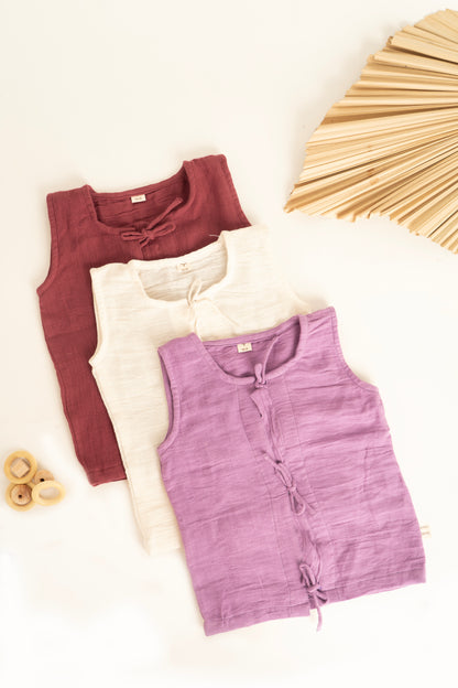 Bowen Vest- Plum, Oat, Lilac